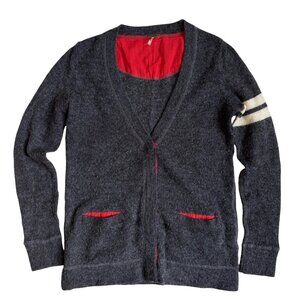 Free People Ivy College Varsity Cardigan (Grey with Red Trim) - Size XS